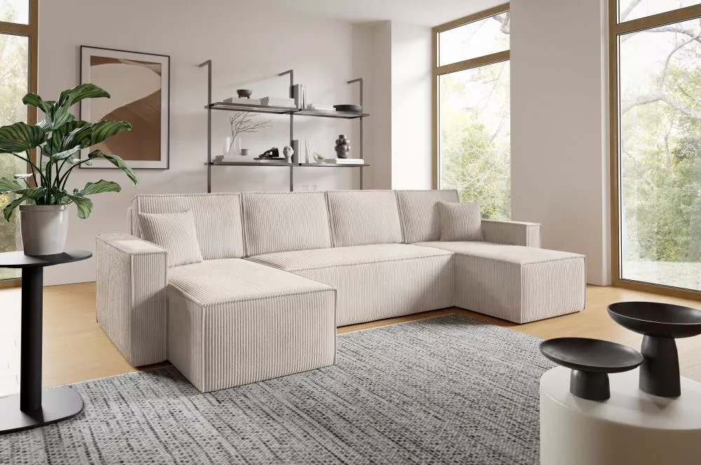 Dīvāns Basic U Standard · Gaišais krēms · 148 × 305 × 88 cm