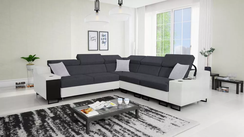 Dīvāns Alicante 3 Standard · Tumši pelēks + balts · 287 × 289 × 81 cm