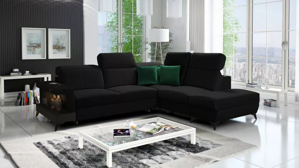 Dīvāns Belutti 7 Satin Black Standard ar LED · Melns · 236 × 288 × 84 cm