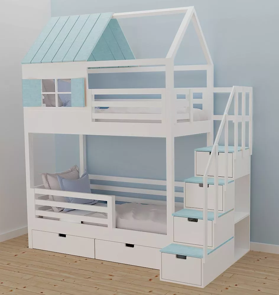 Bērnu gulta 106P ar stelāžām Kāpņu puse: Pa labi, Guļamvietas platums: 80 cm, Guļamvietas garums: 160 cm, · 112 × 212 × 