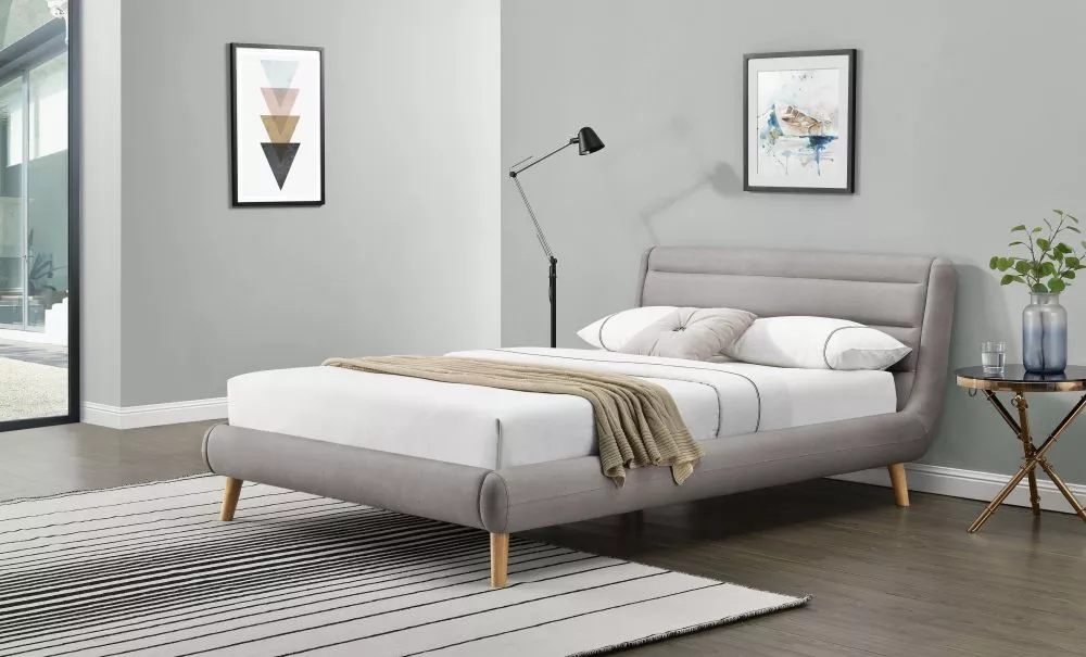 Gulta Elanda ar stelāžu Guļamvietas platums: 140 cm, Guļamvietas garums: 200 cm, · Gaiši pelēks · 159 × 232 × 86 cm