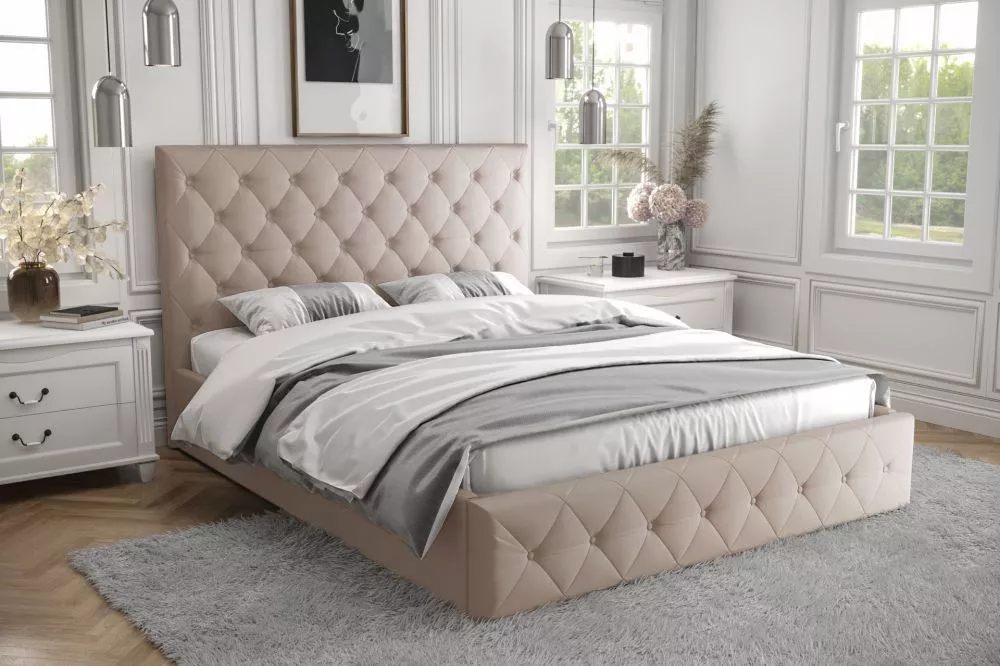 Gulta Roma Standard ar stelāžu Guļamvietas platums: 180 cm, Guļamvietas garums: 200 cm, stelāžas tips: koka, · Bēšs · 19