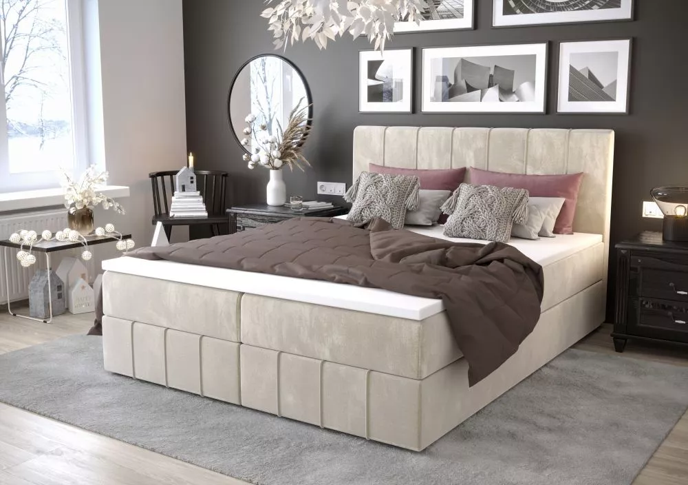 Gulta Bahama Boxspring Standard Guļamvietas platums: 90 cm, Guļamvietas garums: 200 cm, · Gaišais krēms · 90 × 207 × 104