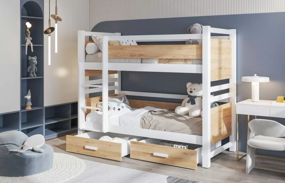 Bērnu gulta Janis ar stelāžām Kāpņu puse: Pa labi, Guļamvietas platums: 80 cm, Guļamvietas garums: 180 cm, · 93 × 194 × 