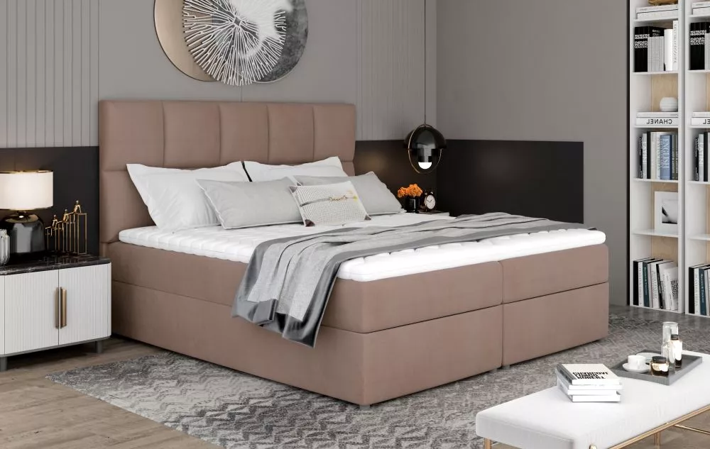 Gulta Glossy Boxspring Lux Standard Guļamvietas platums: 180 cm, Guļamvietas garums: 200 cm, · Brūns · 185 × 210 × 124 c