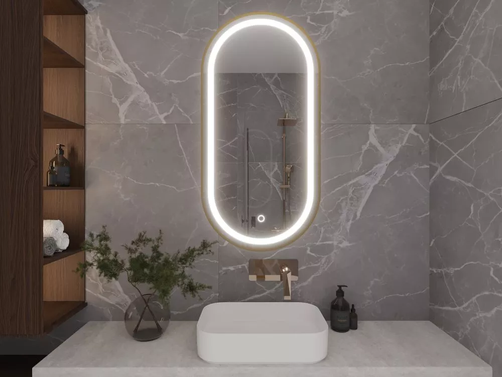 Spogulis Micedi L ar LED · Zelts · 50 × 4 × 100 cm