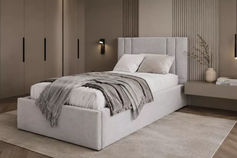 Gulta Azuro S08 Standard ar stelāžu Guļamvietas platums: 100 cm, Guļamvietas garums: 200 cm, · Gaiši pelēks · 114 × 214 