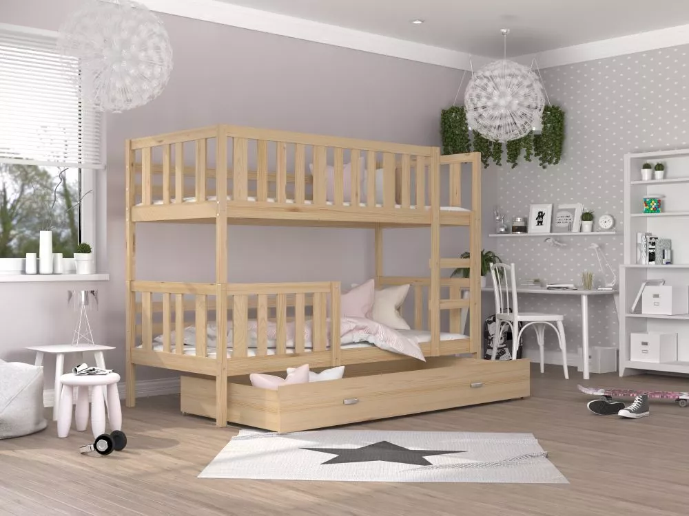 Bērnu gulta Nemo 80x190 ar stelāžām Guļamvietas platums: 80 cm, Guļamvietas garums: 190 cm, · Priede · 86 × 198 × 158 cm