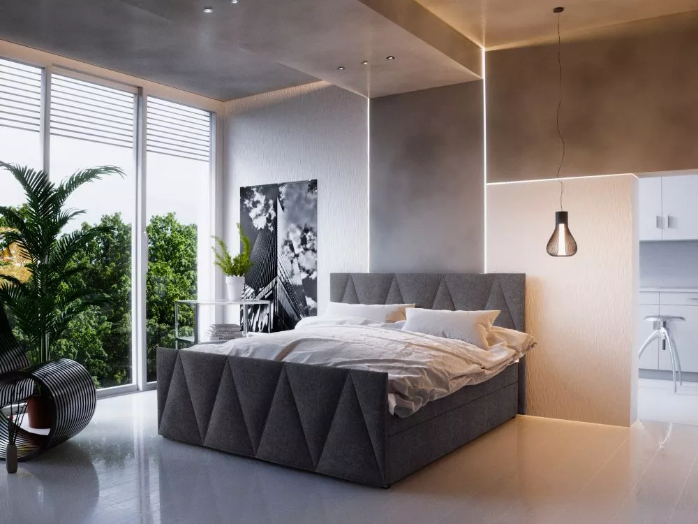 Gulta Milano 3 Boxspring Standard Guļamvietas platums: 160 cm, Guļamvietas garums: 200 cm, · Tumši pelēks · 165 × 216 × 