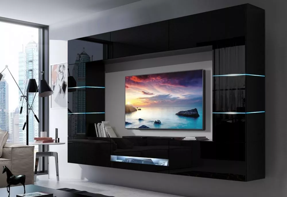 Sekcija Concept 62 ar LED · Melns · 257 × 35 × 184 cm