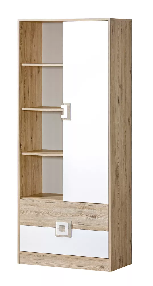 Grāmatu skapis Nico 04 Korpusa krāsa: ozols + balts, Elementu krāsa: ozols, · 80 × 40 × 190 cm