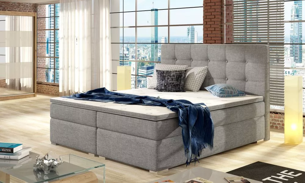 Gulta Inez Boxspring standard Guļamvietas platums: 140 cm, Guļamvietas garums: 200 cm, · Gaiši pelēks · 143 × 205 × 126 