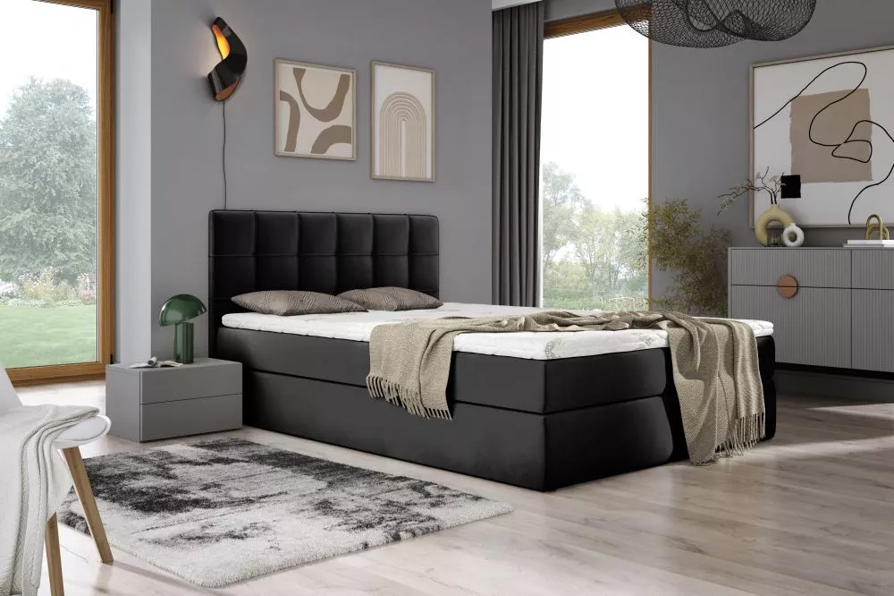 Gulta Adelle Boxspring Standard Guļamvietas platums: 180 cm, Guļamvietas garums: 200 cm, · Melns · 180 × 210 × 100 cm