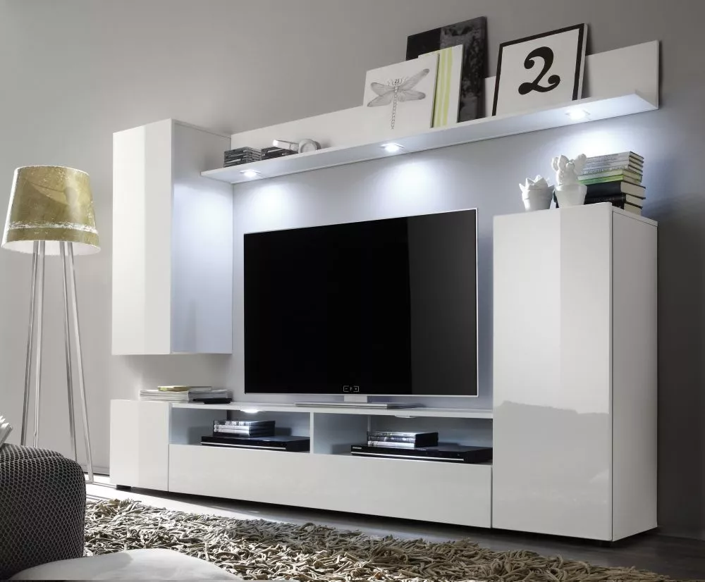 Sekcija Dos ar LED · Balts · 208 × 33 × 165 cm