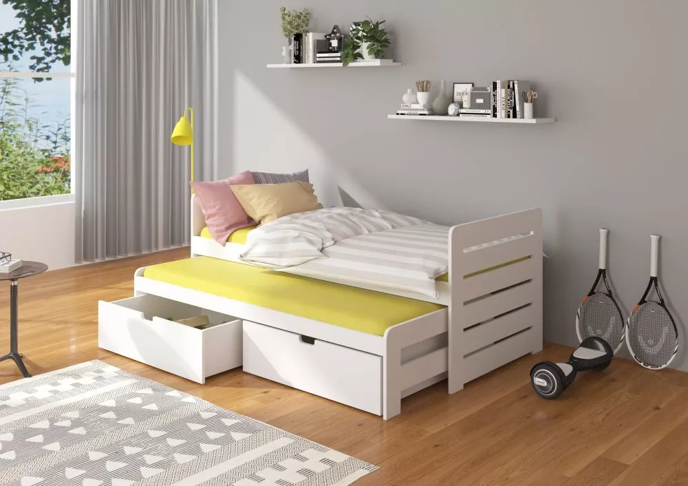 Bērnu gulta Tomi G ar stelāžam Guļamvietas platums: 90 cm, Guļamvietas garums: 200 cm, · Balts · 97 × 206 × 80 cm