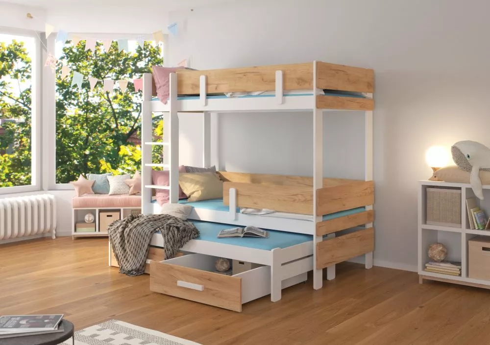 Bērnu gulta Etapo White ar stelāžam Guļamvietas platums: 90 cm, Guļamvietas garums: 200 cm, · 103 × 208 × 171 cm