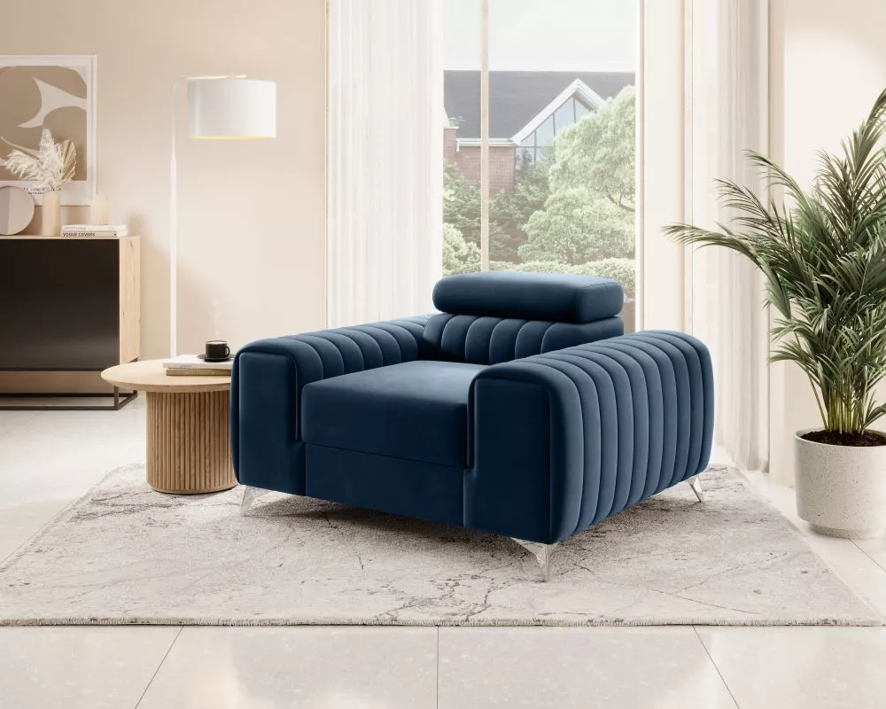 Mīksts krēsls Laurence 1S Standard Sēdvietas dziļums: 55 cm, · Zils · 125 × 97 × 75 cm