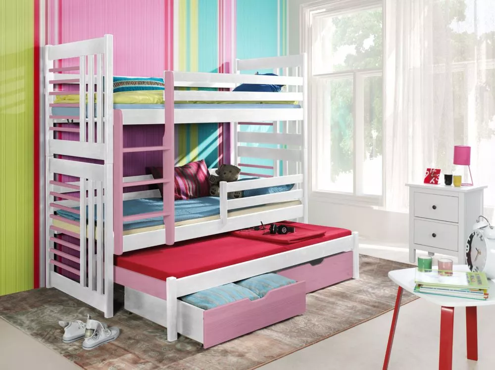 Bērnu gulta Roland 3 ar stelāžām Kāpņu puse: Pa labi, Guļamvietas platums: 80 cm, Guļamvietas garums: 180 cm, · 87 × 190