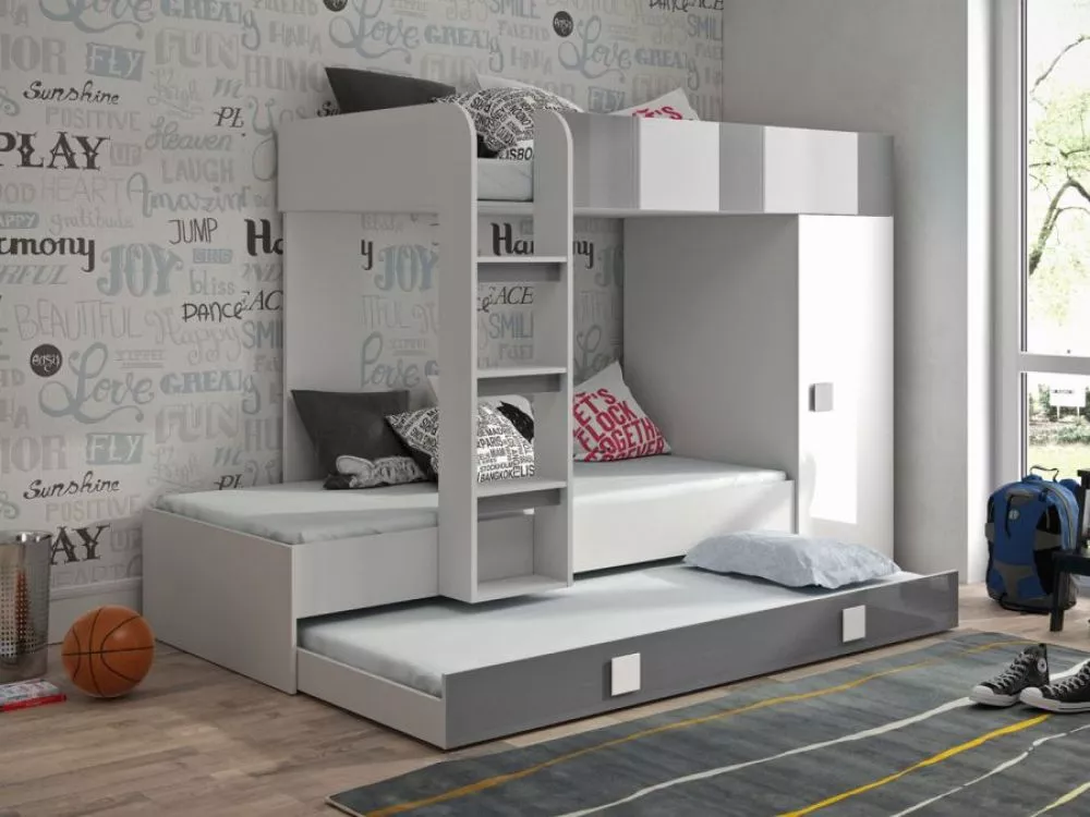 Bērnu gulta Toledo 2 Lux ar stelāžām Guļamvietas platums: 90 cm, Guļamvietas garums: 200 cm, · 94.4 × 254.4 × 165 cm