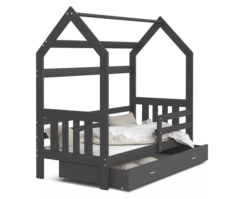 Bērnu gulta Domek 80x190 2 ar stelāžu Guļamvietas platums: 80 cm, Guļamvietas garums: 190 cm, · 84 × 194 × 180 cm
