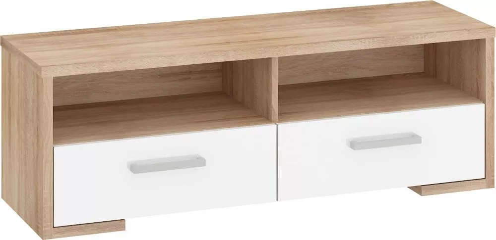 TV tumba Roma Meblo · Sonoma + balts spīdums · 120 × 37 × 41.3 cm