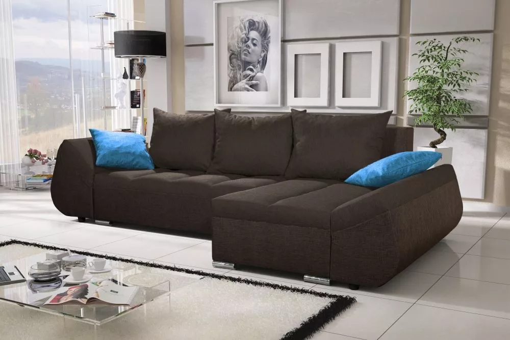 Dīvāns Korfu Standard · Tumši brūns + gaiši zils · 140 × 251 × 90 cm