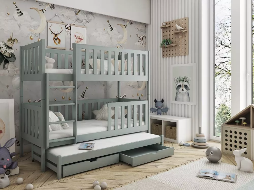 Bērnu gulta Lea ar stelāžam Guļamvietas platums: 80 cm, Guļamvietas garums: 160 cm, · Pelēks · 87 × 168 × 164 cm