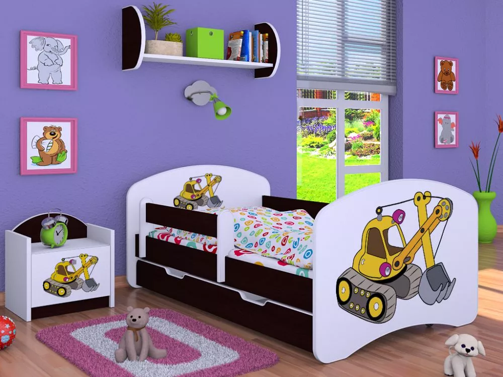 Bērnu gulta Happy L02 Zolta Koparka 140x70 ar stelāžu Guļamvietas platums: 70 cm, Guļamvietas garums: 140 cm, · 82 × 144