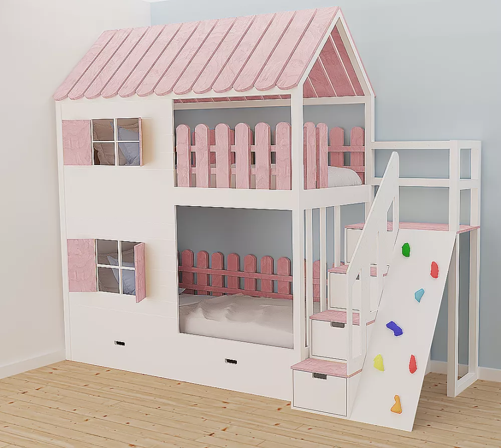 Bērnu gulta 101P+S ar stelāžām Kāpņu puse: Pa labi, Guļamvietas platums: 80 cm, Guļamvietas garums: 160 cm, · 112 × 247 