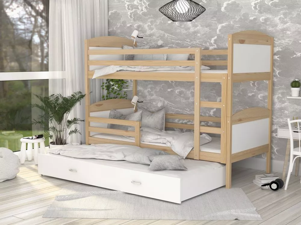 Bērnu gulta Mateusz 3 80x190 ar stelāžām Guļamvietas platums: 80 cm, Guļamvietas garums: 190 cm, · 86 × 198 × 162.5 cm