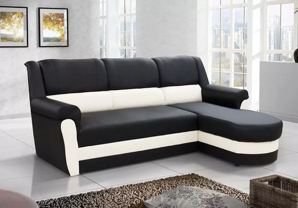 Dīvāns Bruno Standard · Melns + balts · 170 × 240 × 96 cm
