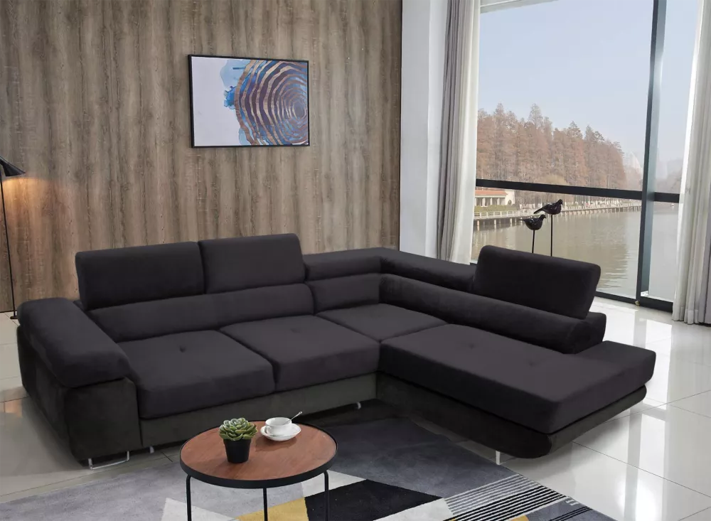 Dīvāns Anton L Comfort Standard · Tumši pelēks + melns · 200 × 273 × 73 cm