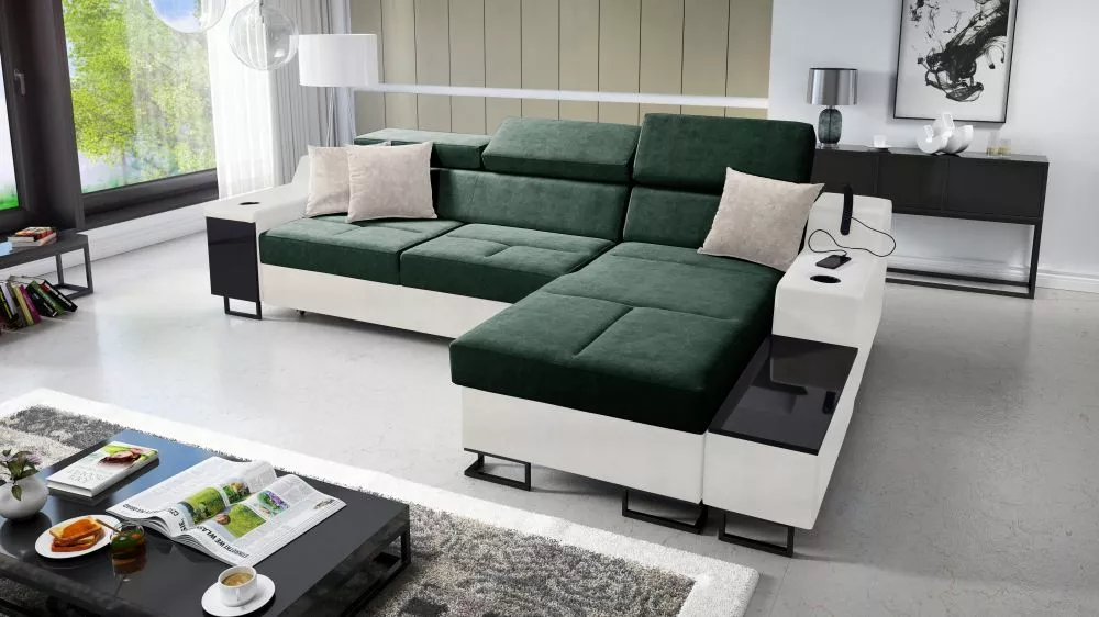 Dīvāns Alicante 1 Maxi Whisper Eco Standard · Zaļš + balts · 185 × 293 × 81 cm