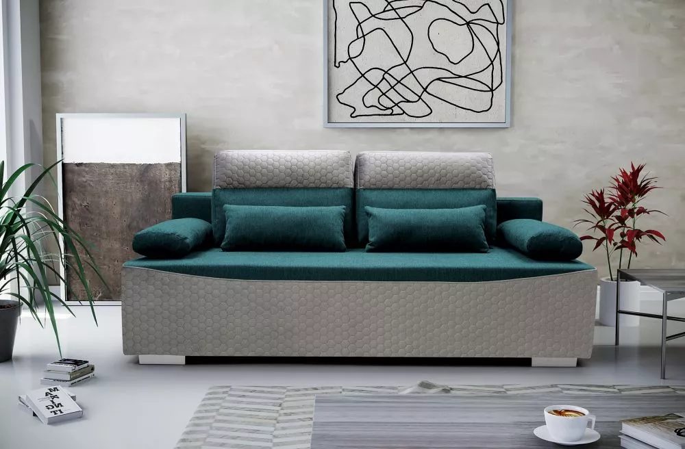 Dīvāns Gracjan Premium Standard · Tirkīzs + gaiši pelēks · 110 × 205 × 90 cm
