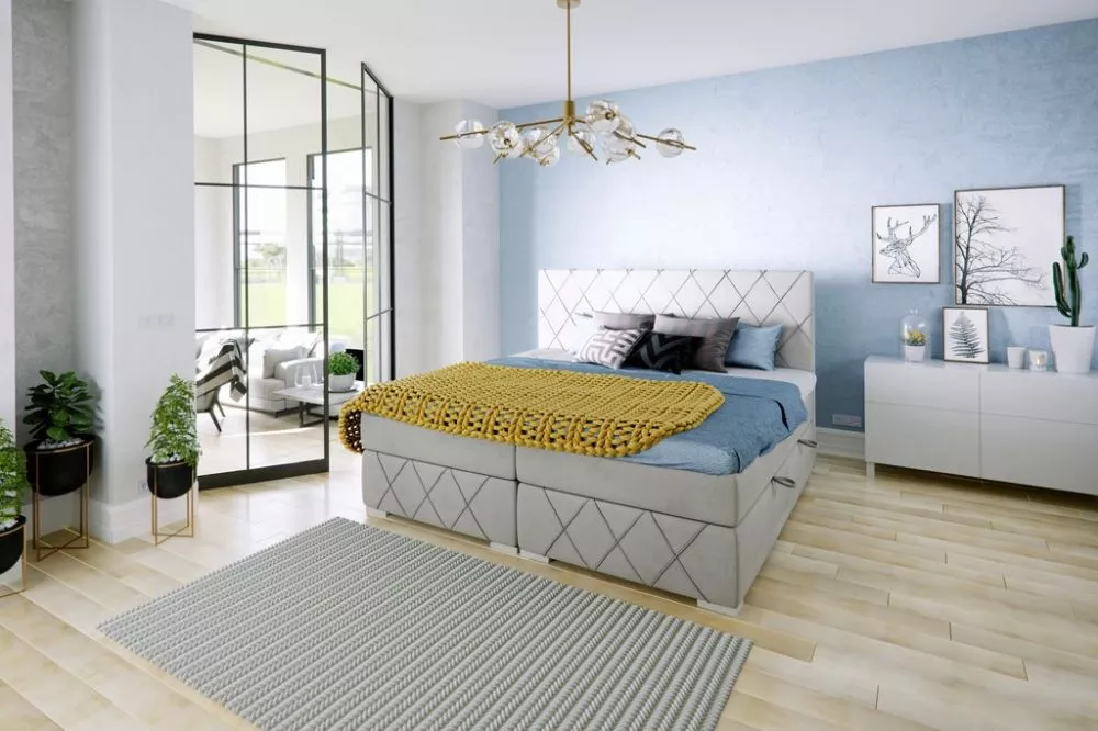 Gulta Royal Boxspring Standard Guļamvietas platums: 160 cm, Guļamvietas garums: 200 cm, · Gaiši pelēks · 195 × 210 × 120