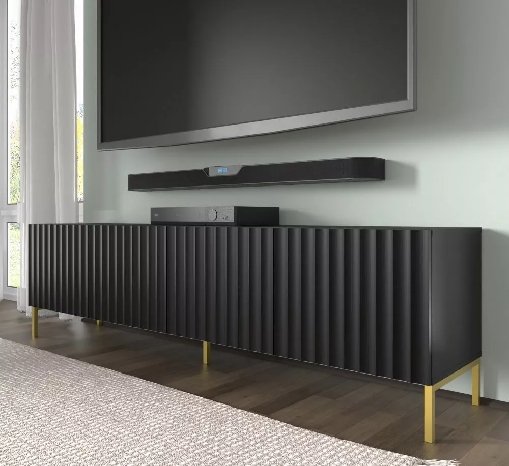 TV tumba Wave 02 · Melna · 200 × 42 × 56 cm
