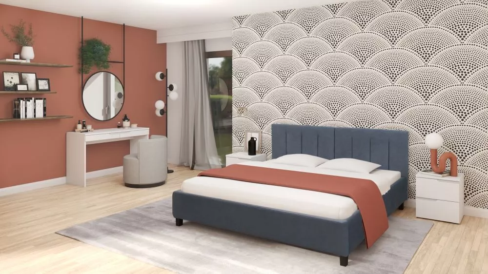 Gulta Catherine Standard ar stelāžu Guļamvietas platums: 160 cm, Guļamvietas garums: 200 cm, · Tumši pelēks · 182 × 211 