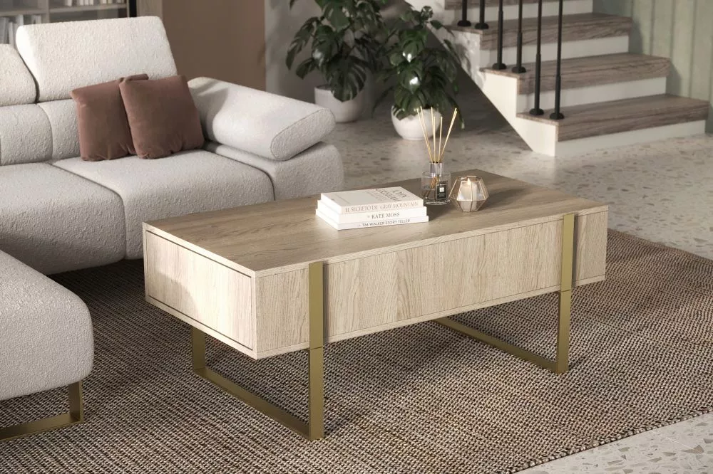 Žurnālgalds Verica L120 2SZ Gold · Ozols · 120 × 60 × 48 cm