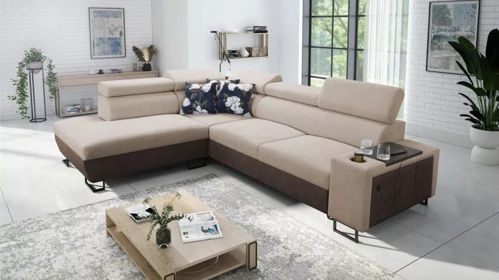 Dīvāns Melody 7 Premium Standard · Gaiši brūns + tumši brūns · 220 × 285 × 84 cm