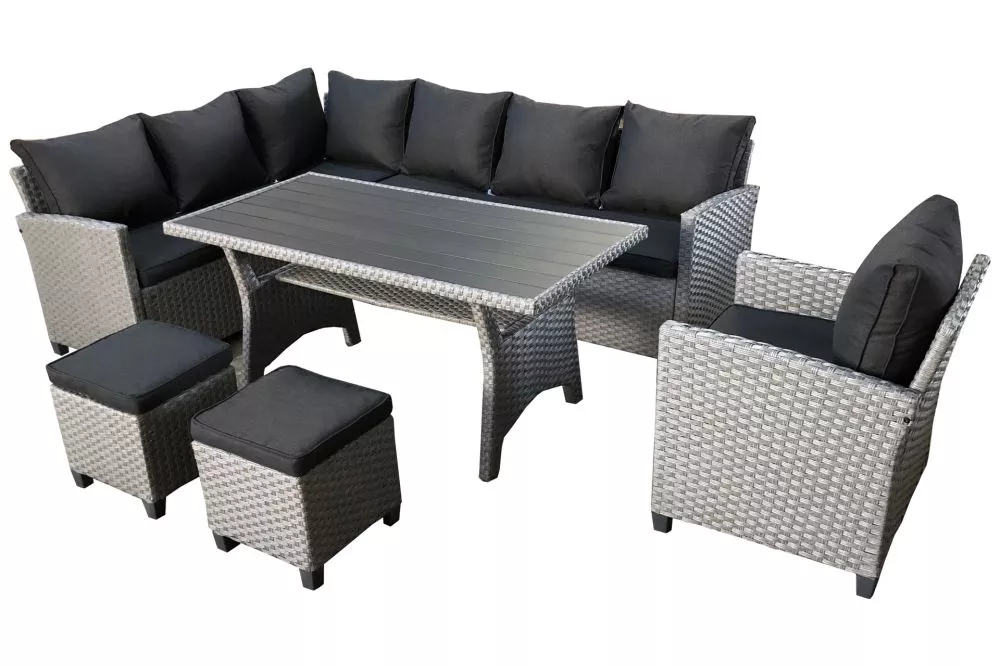 Terases mēbeles Lagos Corner Korpusa krāsa: pelēks, Elementu krāsa: melns, · 234 × 176 × 75 cm