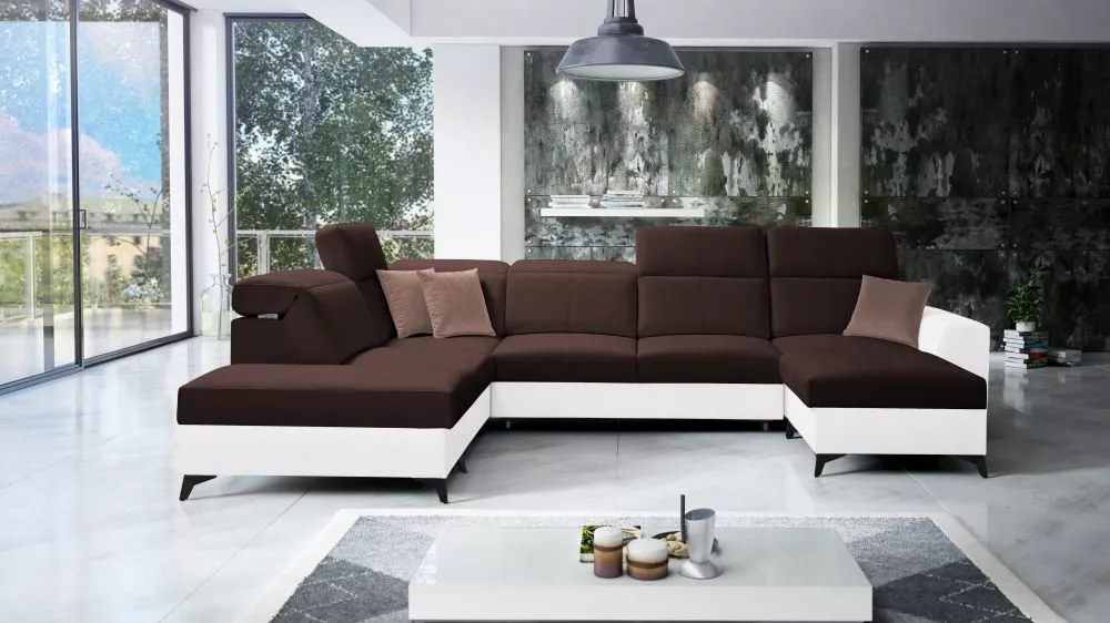 Dīvāns Belutti 6 Standard · Tumši brūns + balts · 236 × 362 × 84 cm