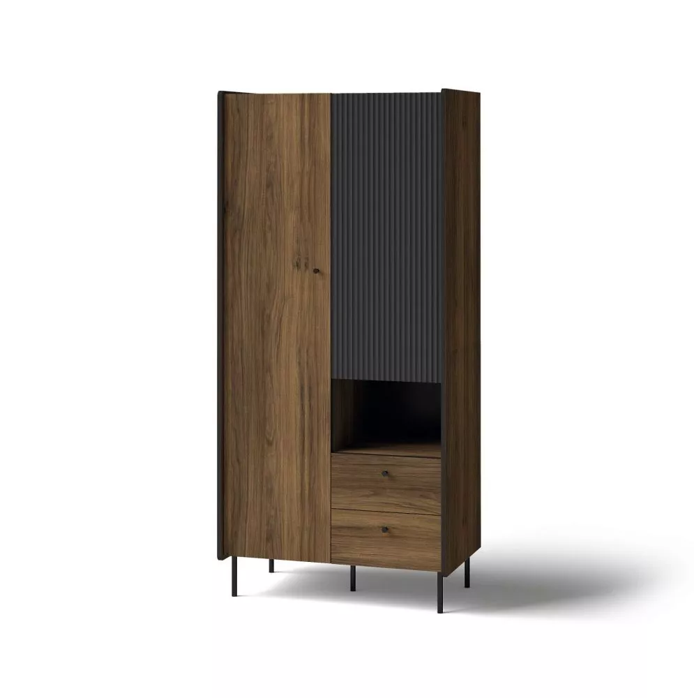 Grāmatu skapis Prestigo P1 Korpusa krāsa: rieksts, Elementu krāsa: melns, · 88.2 × 55 × 190.7 cm
