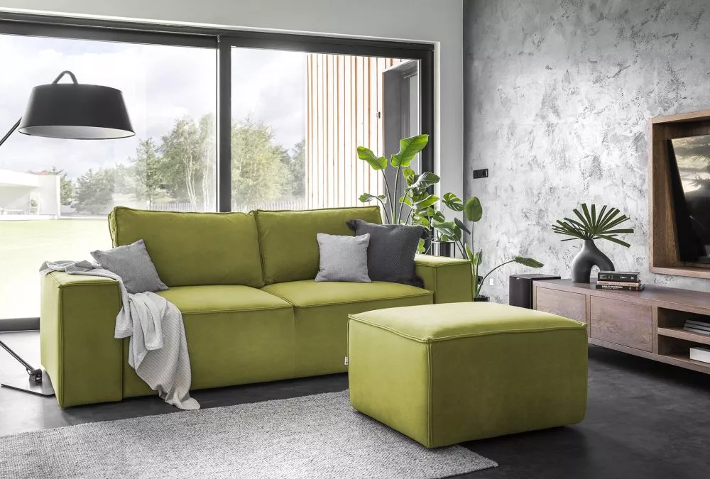 Dīvāns Silla 3S Lux Standard ar pufu · Gaiši zaļš · 104 × 260 × 96 cm