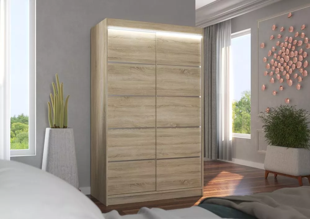 Skapis Benisso ar LED · Sonoma · 120 × 58 × 200 cm
