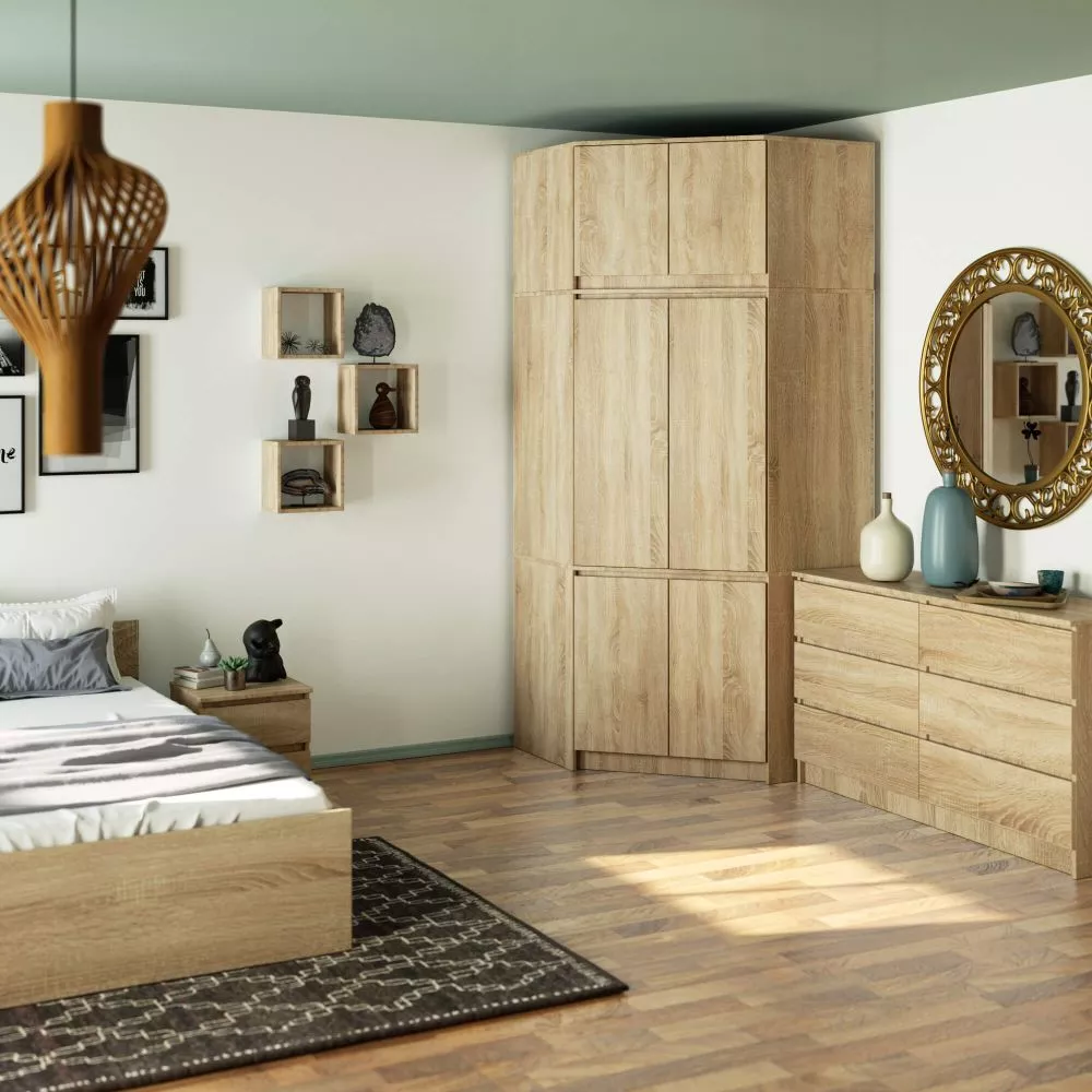 Skapis S100 N Corner · Ozols sonoma · 100 × 100 × 235 cm