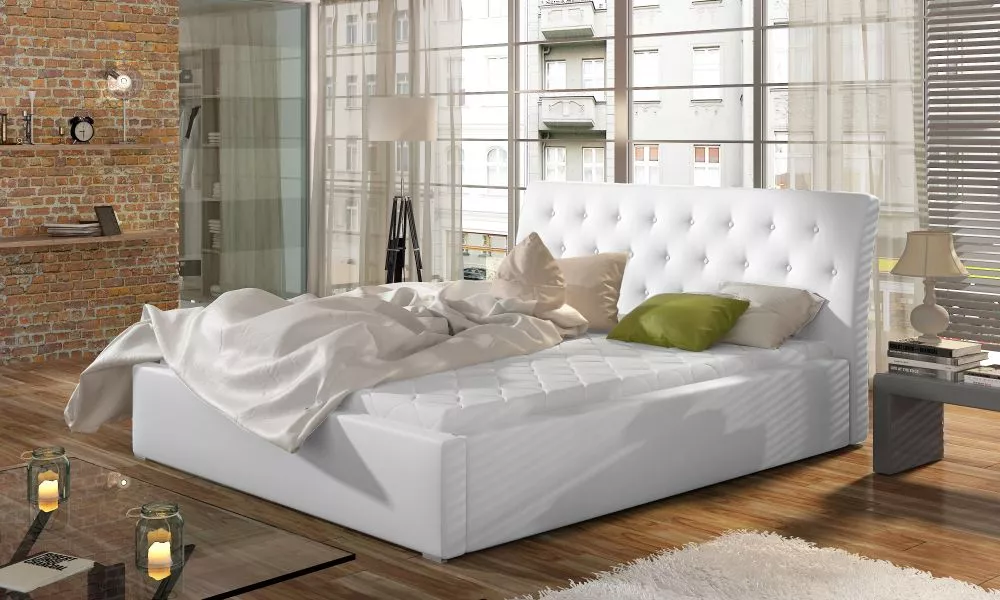 Gulta Milano standard ar stelāžu Guļamvietas platums: 140 cm, Guļamvietas garums: 200 cm, stelāžas tips: metāla, · Balts