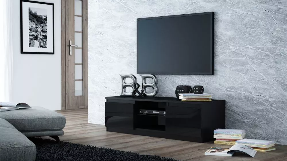 TV tumba Malwa RTV 140 glass · Melns · 140 × 40 × 36 cm