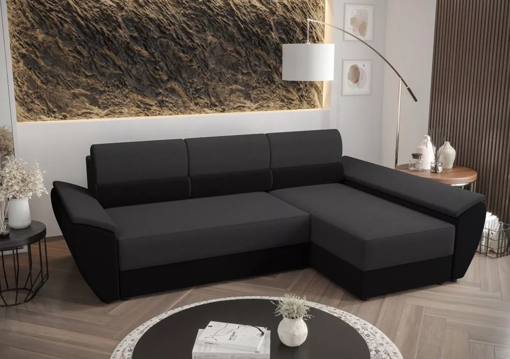 Dīvāns Rebi L3 Standard · Tumši pelēks + melns · 140 × 251 × 88 cm