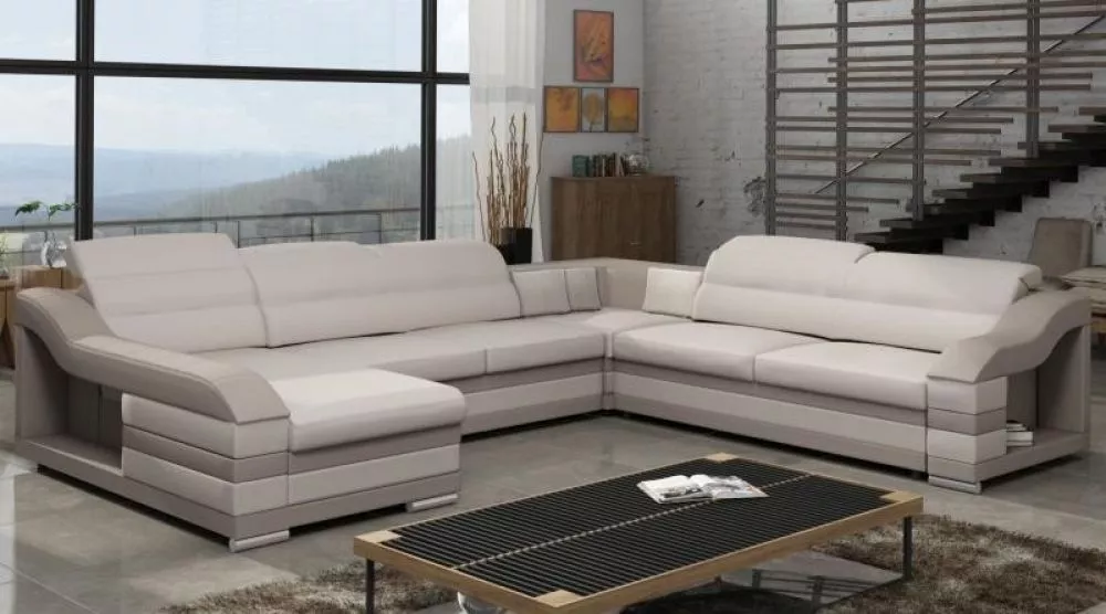 Dīvāns Hamilton C standard · Krēma + brūns · 293 × 349 × 84 cm