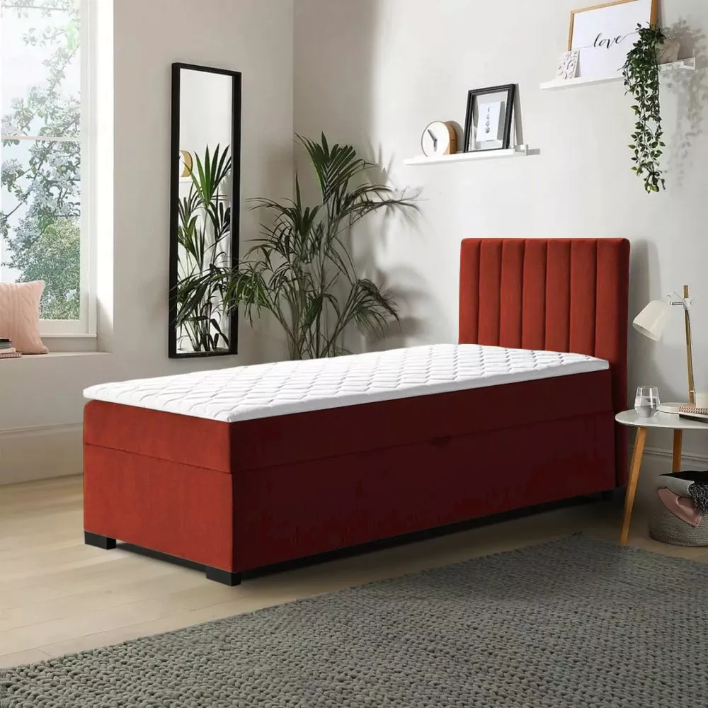 Gulta Eryk 90x200 Boxspring Standard Guļamvietas platums: 90 cm, Guļamvietas garums: 200 cm, · Oranžs · 94 × 207 × 105 c